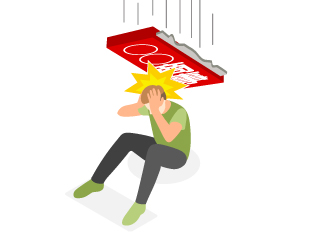 落ちてきた看板に頭をぶつけた人のイラスト